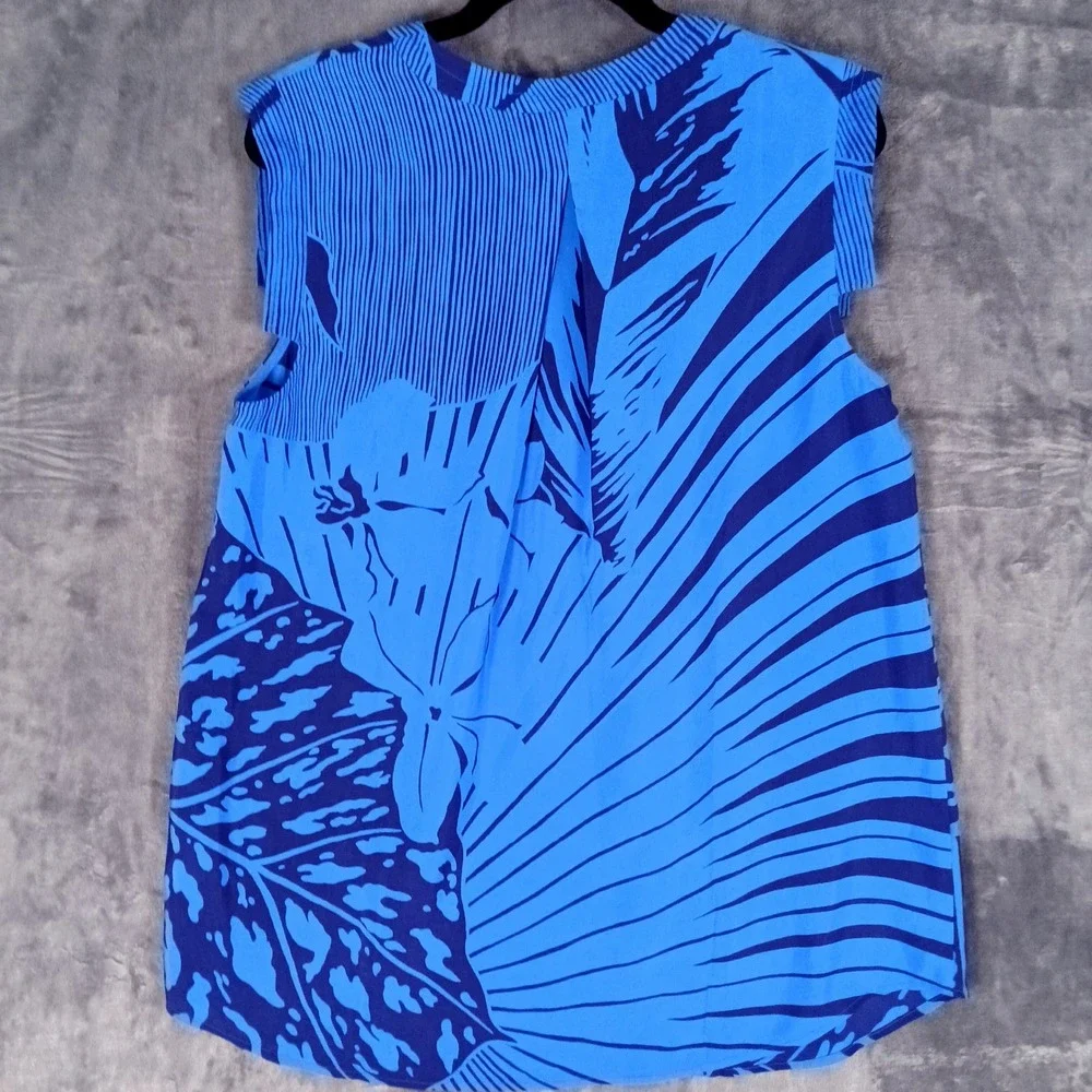 J.Crew Silk Top Womens 12T Blue Tropical‎ Floral V-Neck Sleeveless Coastal Boho